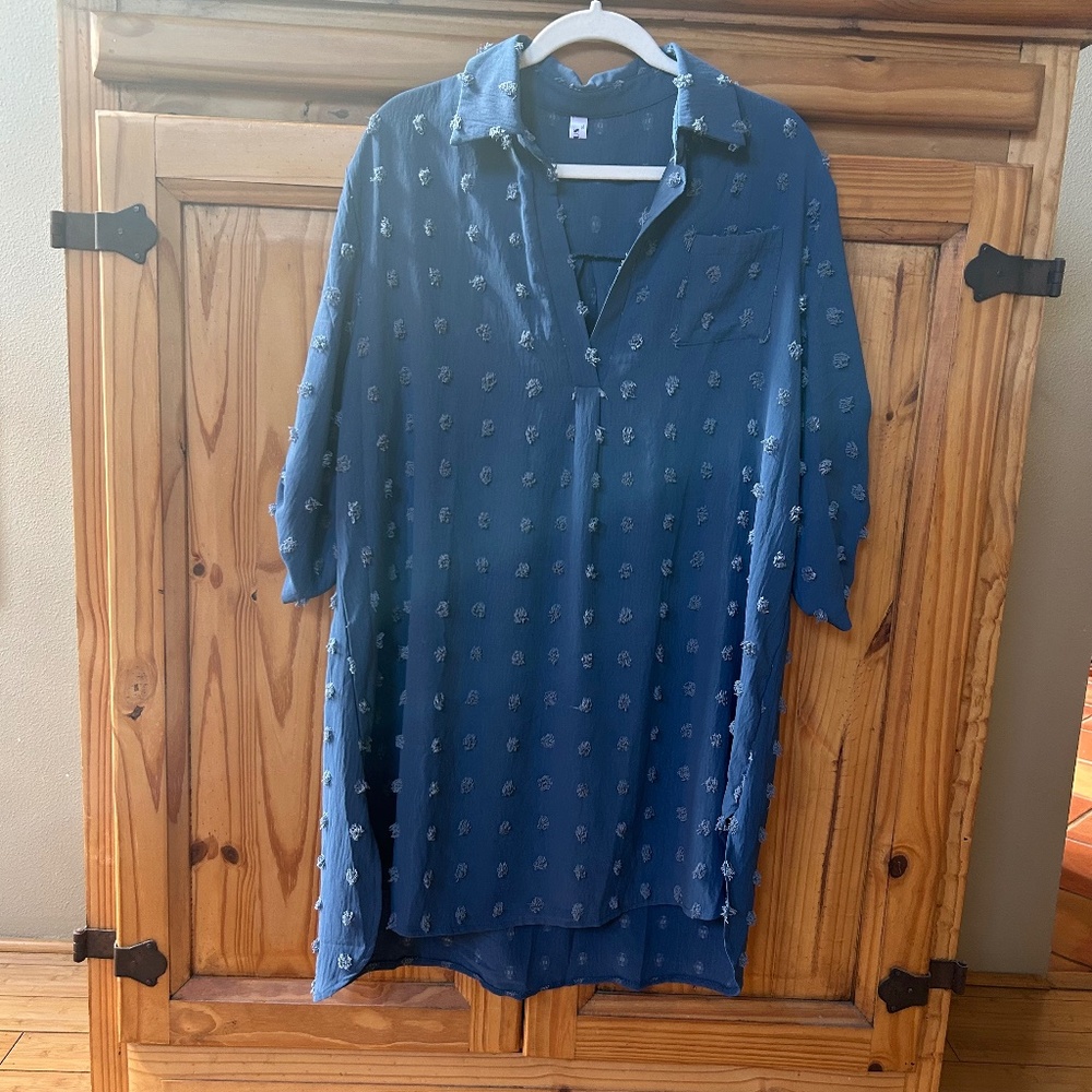 Pausus Dress 3/4 Sleeve V-Neck Blue‎ with Stitched Dots Midi Women's Size XL